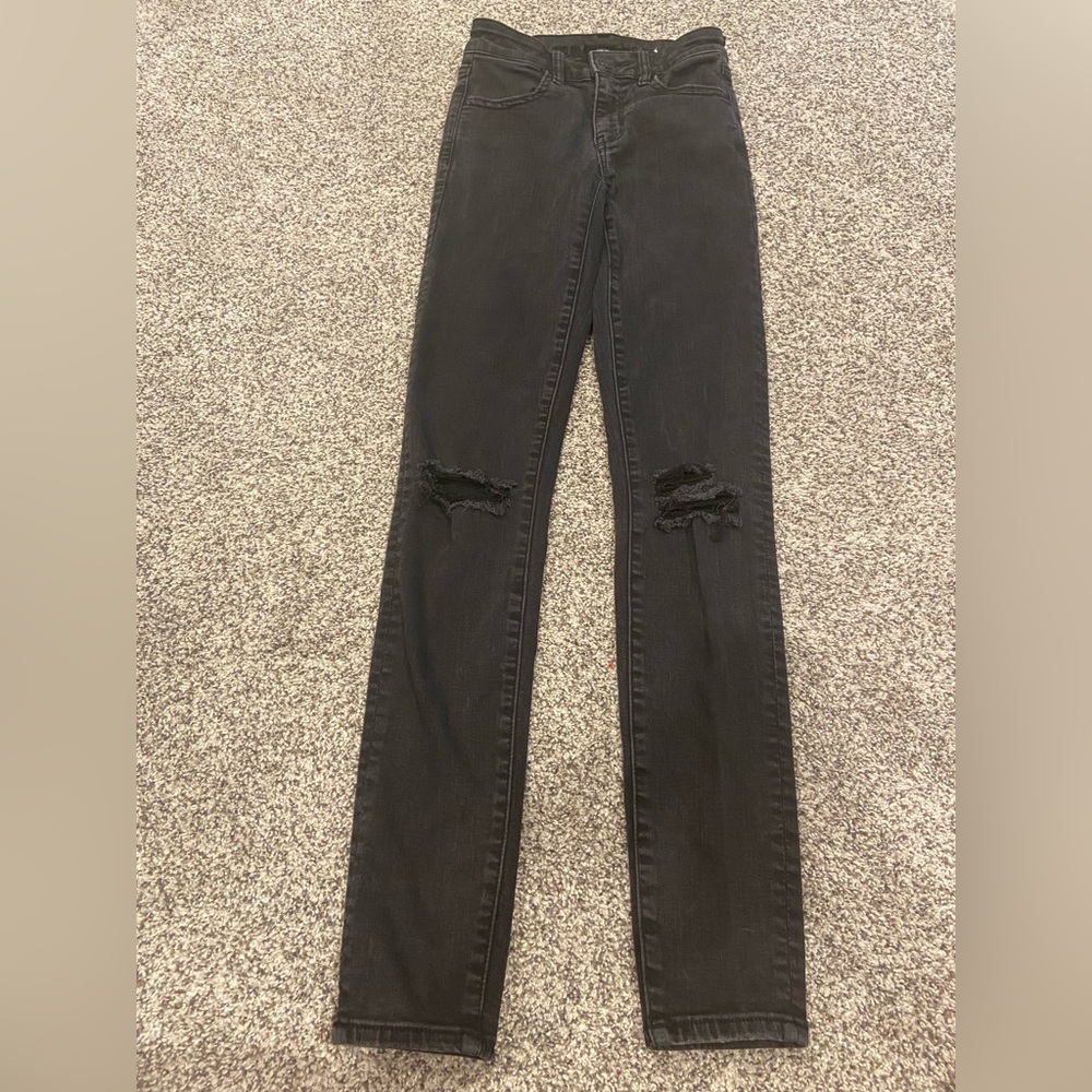 American eagle next level stretch distressed black denim jeans 00 long